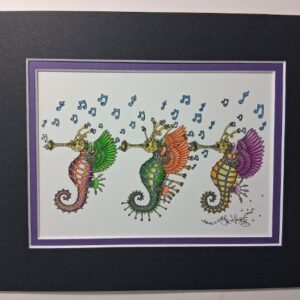 Mardi Gras Seahorses Double Matted 8″ x 10″ Giclee, signed FREE NOLA button