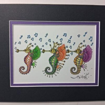Mardi Gras Seahorses Double Matted 8″ x 10″ Giclee, signed FREE NOLA button