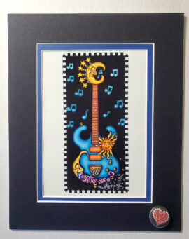 Blue Guitar with Sun & Moon double matted, 8 x 10, signed FREE NOLA heart pin.