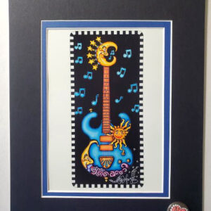 Blue Guitar with Sun & Moon double matted, 8 x 10, signed FREE NOLA heart pin.
