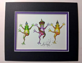 Mardi Gras 2015 Dancing Frogs 8" x 10" Giclee, signed FREE NOLA button