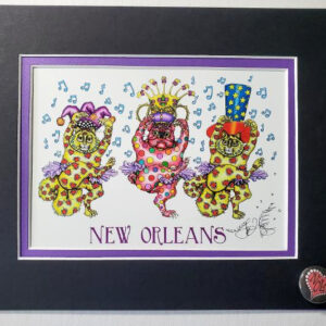Dancing Kitties Double Matted 8″ x 10″ Giclee, signed FREE NOLA button
