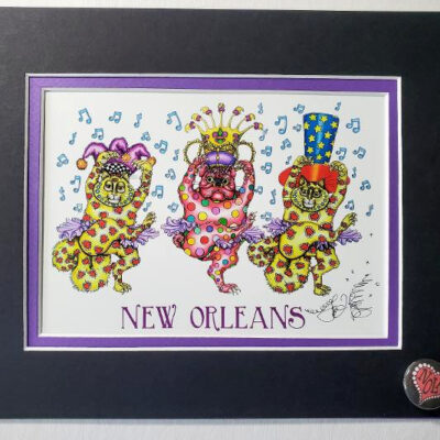 Dancing Kitties Double Matted 8″ x 10″ Giclee, signed FREE NOLA button