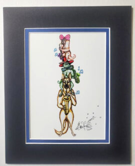 Dog Jazz Trio Double Matted 8" x 10" Giclee, signed FREE NOLA button