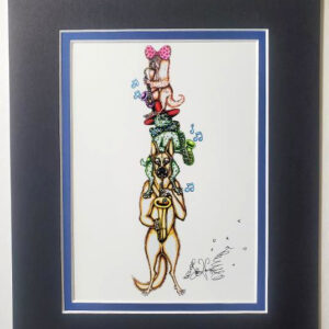 Dog Jazz Trio Double Matted 8″ x 10″ Giclee, signed FREE NOLA button