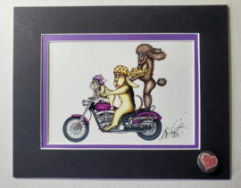 Dogs on Motorcycle Double Matted 8" x 10" Giclee, signed FREE NOLA button