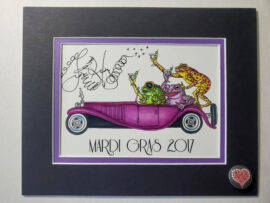 Frogs driving Bugatti Double Matted 8" x 10" Giclee, signed FREE button