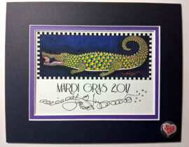 Mardi Gras 2017 Gator and Frog 8" x 10" Giclee, signed FREE NOLA button