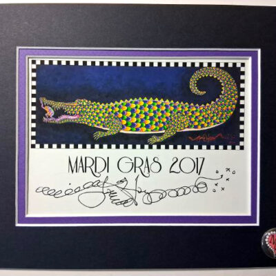 Mardi Gras 2017 Gator and Frog 8″ x 10″ Giclee, signed FREE NOLA button