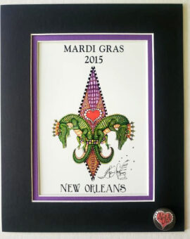 Gator Fleur de Lis Double Matted 8" x 10" Giclee, signed FREE NOLA button