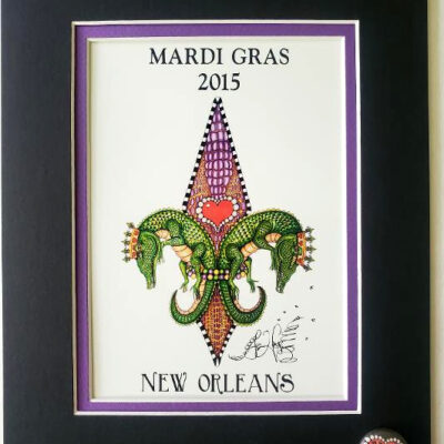 Gator Fleur de Lis Double Matted 8″ x 10″ Giclee, signed FREE NOLA button