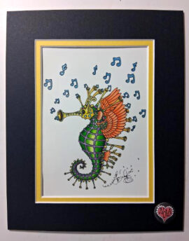 Purple Seahorse Skull Double Matted 8" x 10" Giclee, signed FREE NOLA button