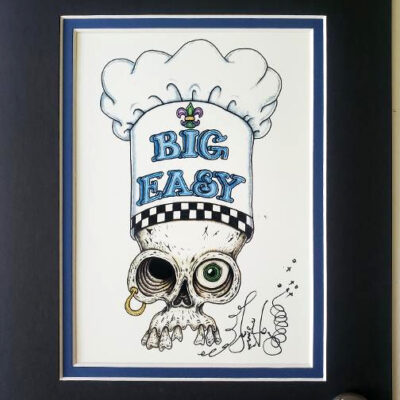 Big Easy Chef Skull Double Matted 8″ x 10″ Giclee, signed FREE NOLA button