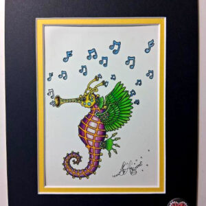 Purple Seahorse Skull Double Matted 8″ x 10″ Giclee, signed FREE NOLA button