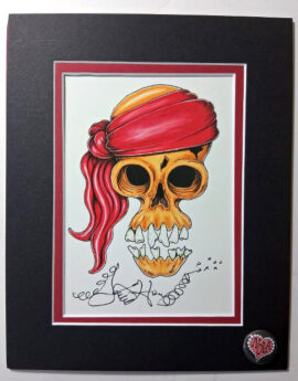 Red Bandanna Skull, double matted, 8 x 10, signed