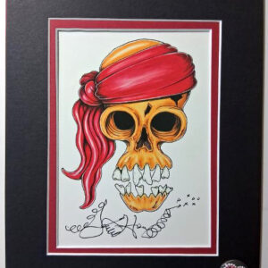 Red Bandanna Skull, double matted, 8 x 10, signed
