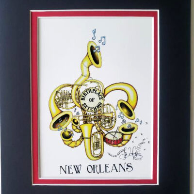“Birthplace of Satchmo” Double Matted 8″ x 10″ Giclee, signed FREE NOLA button
