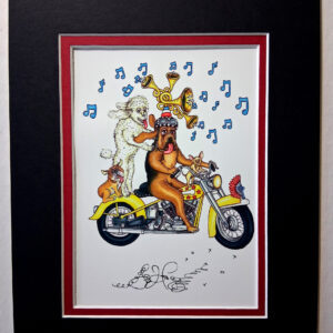 Dogs on Motorcycle Double Matted 8″ x 10″ Giclee, signed FREE NOLA button