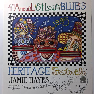 St. Louis Blues Festival 1995 Poster remarqued with moon and gold foil