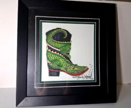 Framed Original Color Pencil Drawing, Alligator Boot 16 x 17 inches