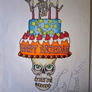 Original Color Pencil Drawing, Halloween Birthday Cake 15 x 19 inches