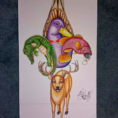 Original Color Pencil Drawing, “Louisiana Sportsman” Fleur de Lis