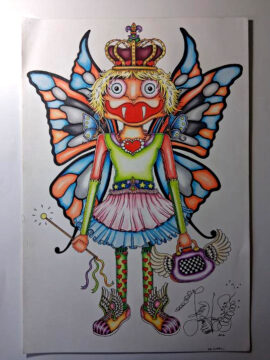Original Color Pencil Drawing, Girl Voodoo Doll Fairy Princess 15 x 22 inches