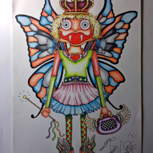 Original Color Pencil Drawing, Girl Voodoo Doll Fairy Princess 15 x 22 inches
