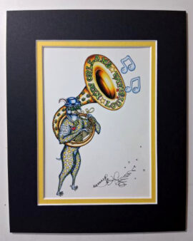 "Who Dat" Dog Double Matted 8" x 10" Giclee, signed FREE NOLA button