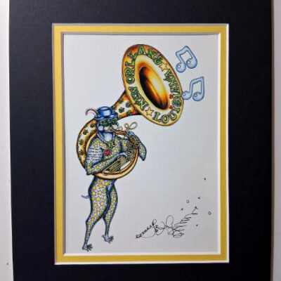 “Who Dat” Dog Double Matted 8″ x 10″ Giclee, signed FREE NOLA button