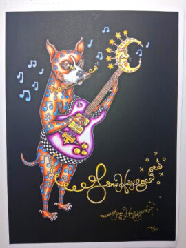 Boxer Playing Guitar | Unframed Giclee, signed black background