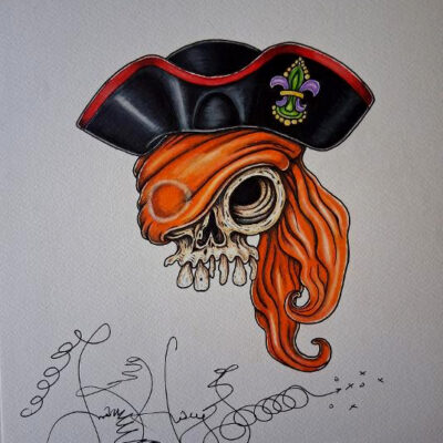 Original Color Pencil Drawing, Pirate Skull, 11 x 15 inches