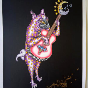 Pug Playing Guitar | Unframed Giclee, signed black background